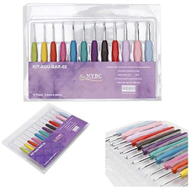 Imagem de Kit de Agulha Para Crochê, NYBC, 12 Agulhas, Cabo Emborrachado Colorido