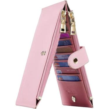 Imagem de Carteira feminina RFID Travelambo Tamanho grande, dobrável, para vários cartões, com zíper, porta-cartões de crédito, Sakura rosa, one size, Minimalista