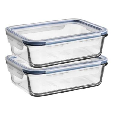 Imagem de Kit 2 Potes Herméticos de Vidro Retangular 640ml Marmita de  Alimentos