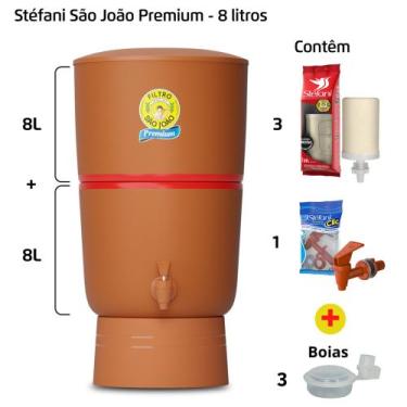 Imagem de Filtro de Barro para Água São João Premium 8 Litros 3 Velas + 3 Boias 