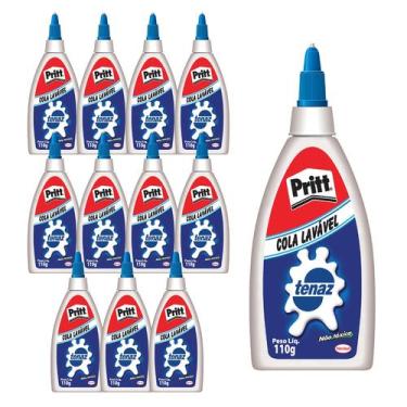 Imagem de Kit 12 Cola Tenaz Branca Liquida 110g Escolar Lavável Pritt, Cola Tena