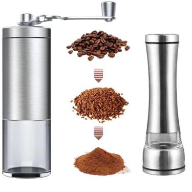 Imagem de Kit Cozinha Moedor De Café Manual + Moedor Pimenta Sal Inox - Unyhome