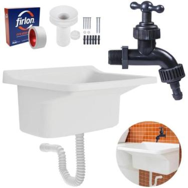 Imagem de Tanque Plástico 40L Lavanderia Branco + Sifão Universal - Astra