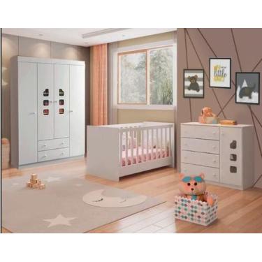 Imagem de Quarto Completo para Bebê Lívia com Guarda Roupa 4 Portas, Cômoda e Be