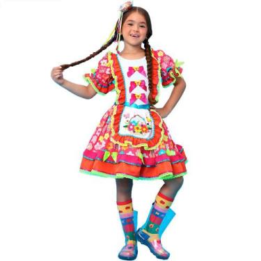 Imagem de Vestido Infantil Festa Junina Luxo Floral Rodado Roupa Caipira pra Men