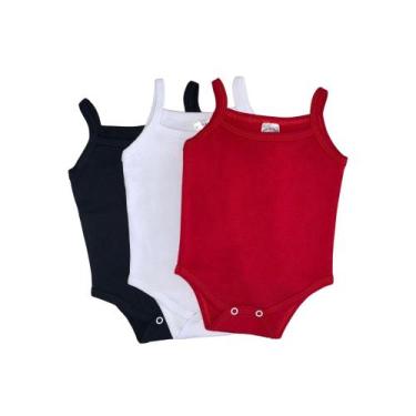 Imagem de Kit com 3 body Alcinha - Body Bebê - 100% algodão - Flor de Maçã, Verm