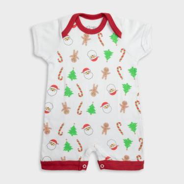 Imagem de Macacão Infantil Manga Curta Baby Duck Comfort - Natal Branco, 3