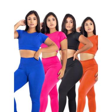 Imagem de Kit 4 Conjunto Fitness Top Manga + Calça Legging Basica  MAG853_901 - 