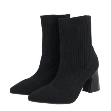 Imagem de Bota Cano Baixo Salto Grosso Meia Preta - LIKE SHOP SHOES BAG, 36, Pre