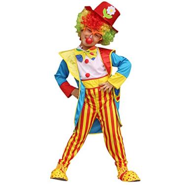 Imagem de IWEMEK Fantasia de palhaço para meninas, meninos, para crianças, engraçada, fantasia de circo, coringa cosplay, vestido de palhaço, com bolinhas, roupas de Halloween, Azul claro, 4 peças, 9-10 Anos