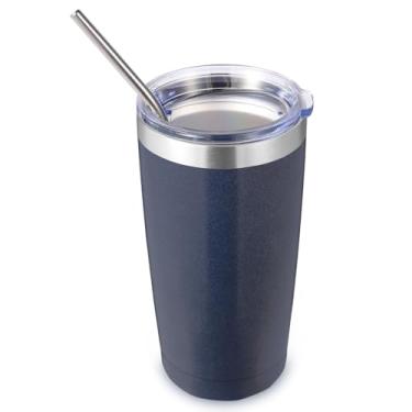Imagem de Volhoply Copo de aço inoxidável de 590 ml com tampa e canudo, caneca de café gelada de viagem com isolamento de parede dupla para suporte de copo de carro, copos revestidos em pó para bebidas quentes