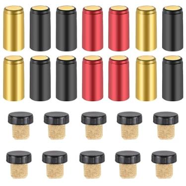 Imagem de O kit revendedor de garrafas de vinho de 60 peças inclui 30 cápsulas termorretráteis de PVC e 30 rolhas de rolha de garrafa de vinho em forma de T, conjunto de preservação de vinho para selador de