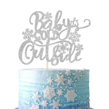 Imagem de Rsstarxi 1 Pack Baby It's Cold Outside Cake Topper Glitter Winter Frozen Snowflake Cake Pick for Snowflake Winter Wonderland Xmas Baby Shower Birthday Party Cake Decorations Silver