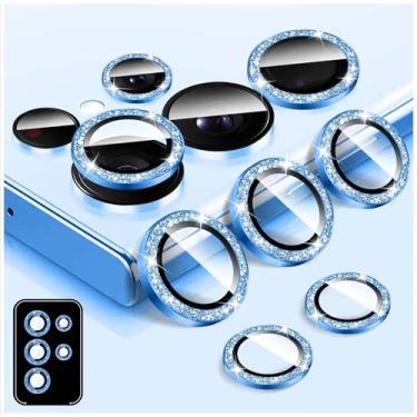 Imagem de LucBuy Protetor de lente de câmera Bling para Samsung Galaxy S24 Ultra, adesivos de filme de cobertura de câmera de vidro temperado, protetor de tela de anel de metal individual de alinhamento