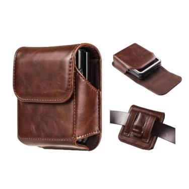 Imagem de Capa coldre de couro para celular com clipe de cinto para Samsung Galaxy Z Flip 6/5/4/3 5G, Motorola Razr+ 2023 2024 2025, Razr 5G, Razr Ultra, Razr 2025 5024 2023 2022 2019 (café)