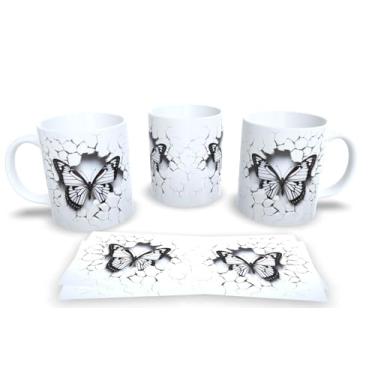 Imagem de Caneca Branca de Porcelana Personalizadas Arte Espelhadas em 3D Animais (Borboleta 6)