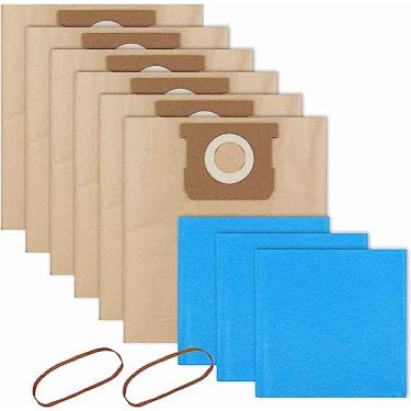 Imagem de Sacos para aspirador de pó 19-3100 Shop compatíveis com aspirador de pó seco Stanley de 5 a 6 galões, 6 sacos de filtro descartáveis e 3 pacotes de sacos de filtro reutilizáveis e 2 faixas
