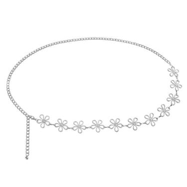 Imagem de HUSSATOP Cinto feminino de corrente de cristal de strass ajustável para vestidos e calças jeans, Prata, tamanho �nico