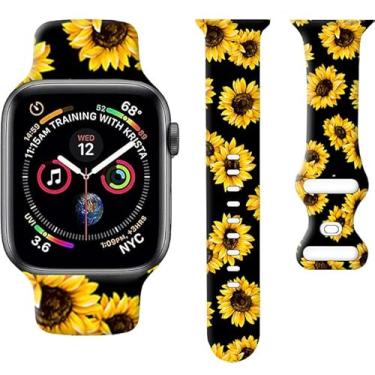 Imagem de Pulseira de silicone macio de substituição compatível com Apple Watch séries SE 8, 7, 6, 5, 4, 3, 2 e 1 de 38 mm, 40 mm, 41 mm, 42 mm, 44 mm, 45 mm, Utral, para mulheres (girassol)