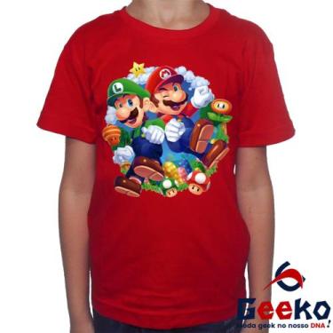 Imagem de Camiseta Infantil Super Mario e Luigi 100% Algodão Super Mario Bros Ge