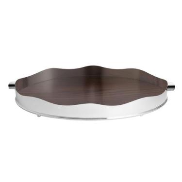 Imagem de Bandeja Galeria Lisa Oval Média Prata com Fundo de Madeira - St James