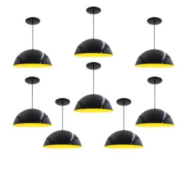 Imagem de Kit 8 Luminária Pendente Meia Lua 34cm Com Interior Amarelo Com Fiação