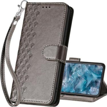 Imagem de SASYMALY Capa carteira para Google Pixel 8 Pro, capa flip com suporte para mulheres e homens, capa de telefone de couro PU adequada para Google Pixel 8 Pro 6,7 polegadas [cubo cinza]