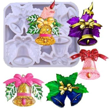 Imagem de 1 conjunto de 4 estilos chaveiros de sino, molde de resina de silicone, epóxi, silicone, fundição, chaveiros, pingente de relógio, chaveiros para sininho, decoração de artesanato 3D DIY