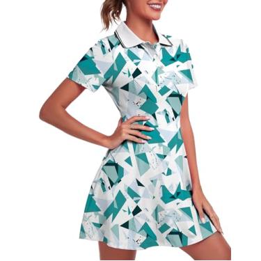 Imagem de FKEEP Vestido feminino de golfe, tênis, treino, atlético, com shorts/manga curta/bolso, 17 patchwork verde, G