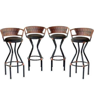Imagem de 4 Banquetas Charme em Ferro e Fibra Sintética para Balcão, Bar  - Coag