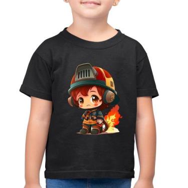 Imagem de Camiseta Algodão Infantil Bombeiro Mirim - Foca na Moda, Preto, 14