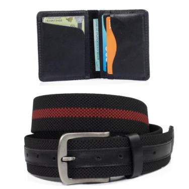 Imagem de Kit Cinto Masculino Couro Legítimo Elástico Casual e Carteira em Couro