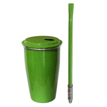 Imagem de Kit Tereré Copo Alumínio Térmico 300ml Bomba Inox Mola Verde - Gastrob