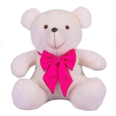 Imagem de Urso Teddy De Pelúcia Tamanho 50cm G - LuckBaby02, Branco com laço pin