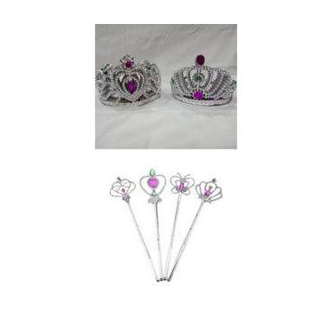 Imagem de kit com 12 coroas + 12 varinhas (32cm) festa princesa plástico - lp fe