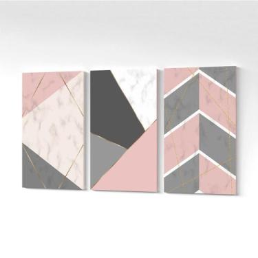 Imagem de Quadro MDF Geométrico Colorido Rosa e Dourado 90x60cm - PlimShop