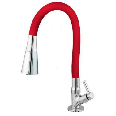 Imagem de Torneira Gourmet Silicone Jato Duplo Bancada Vermelho/cromo - Montelar