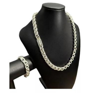 Imagem de Cordão + Pulseira Friso Triplo 12mm Banhado Prata 925 - ToJoia18k