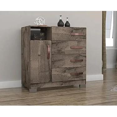 Imagem de Cômoda josan free com 1 porta e 4 gavetas - amendoa - Magazine Fortale