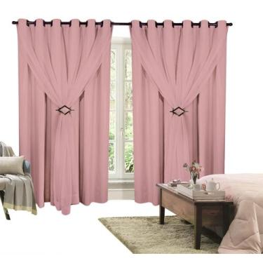 Imagem de Cortina Corta Luz 4,00m X 2,60m 100% Blackout Com Voil Rosa Para Sala 