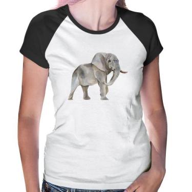 Imagem de Baby Look Raglan Elefante - Foca na Moda, Branco, Preto, G