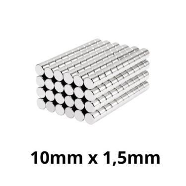 Imagem de Kit 500 Peças Imã Neodímio Disco Magnético N35  10 x 1,5 mm Super Fort