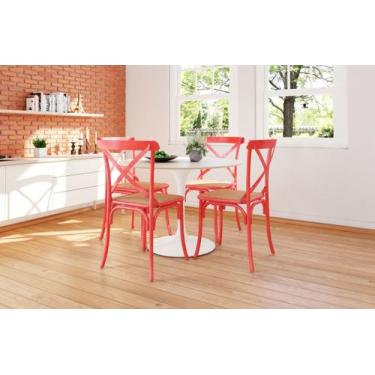 Imagem de Kit 10 Cadeiras Katrina X Vermelha Assento Bege Aço New Green