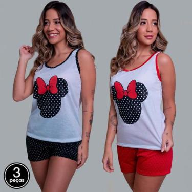 Imagem de Kit 3 Pijamas Feminino Vekyo Estampado Adulto Minnie, P, Feminino, Sor