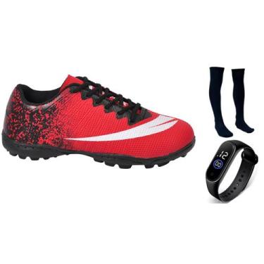 Imagem de Chuteira Society Colada e Costurada Adulto Infantil  com MEIÃO RELOGIO