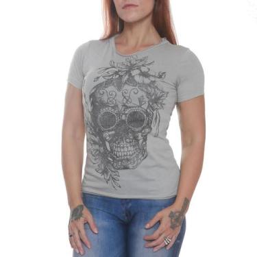 Imagem de Camiseta skull flowers bkf0105 cinza - black skull - clothing (g), G, 