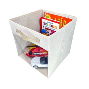 Imagem de Caixa Com Visor Porta Brinquedos Prática - Organibox, Bege palha
