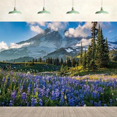 Imagem de 3 x 2,4 m primavera pastagem prado pano de fundo lavanda flores silvestres jardim pinho floresta céu azul montanha paisagem natureza decoração de parede fotografia crianças adultos retrato foto