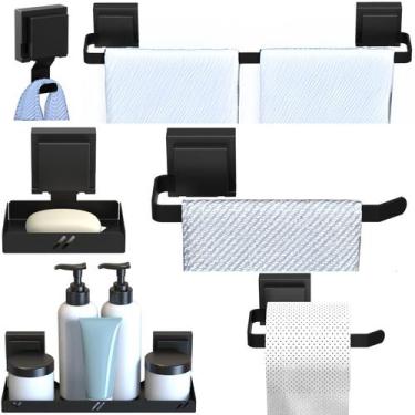 Imagem de Kit Acessórios Para Banheiro 6 Peças Ventosa Preto SF.Max - ShopForte