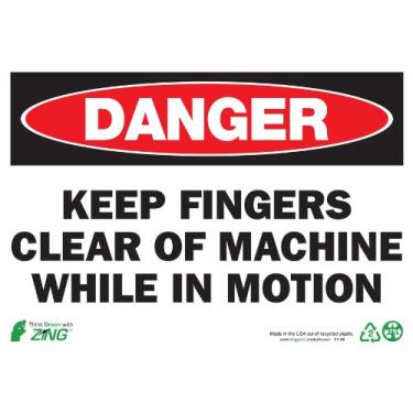 Imagem de Zing Green Products 1105 Placa de segurança de plástico reciclado "Danger Keep Fingers Clear", 25,4 cm de comprimento, 17,8 cm de largura